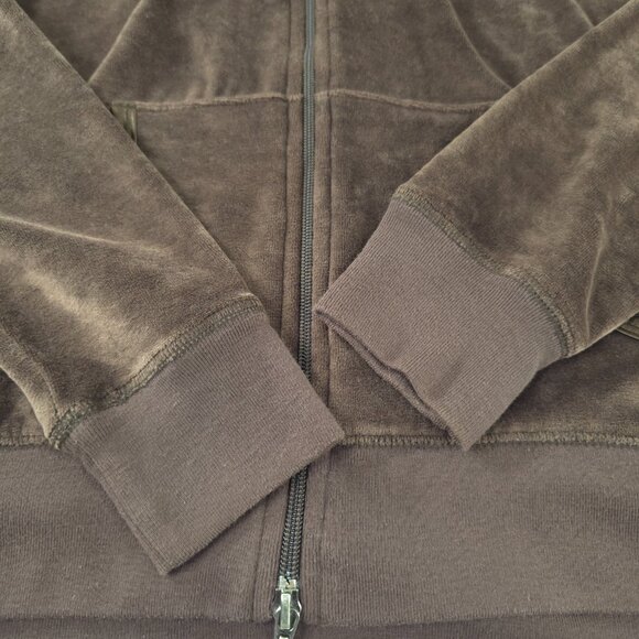 BCBG MAXAZRIA BROWN VELVET VELOUR EMBROIDERED HOODED SWEATER WOMEN'S SIZE LARGE - Picture 9 of 16